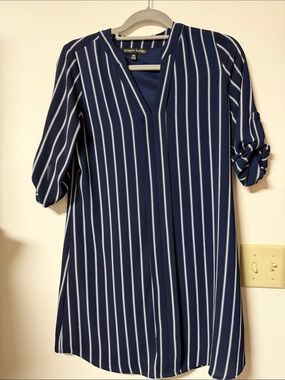 Always  Indigo Navy and White Striped V-Neck Tunic dress